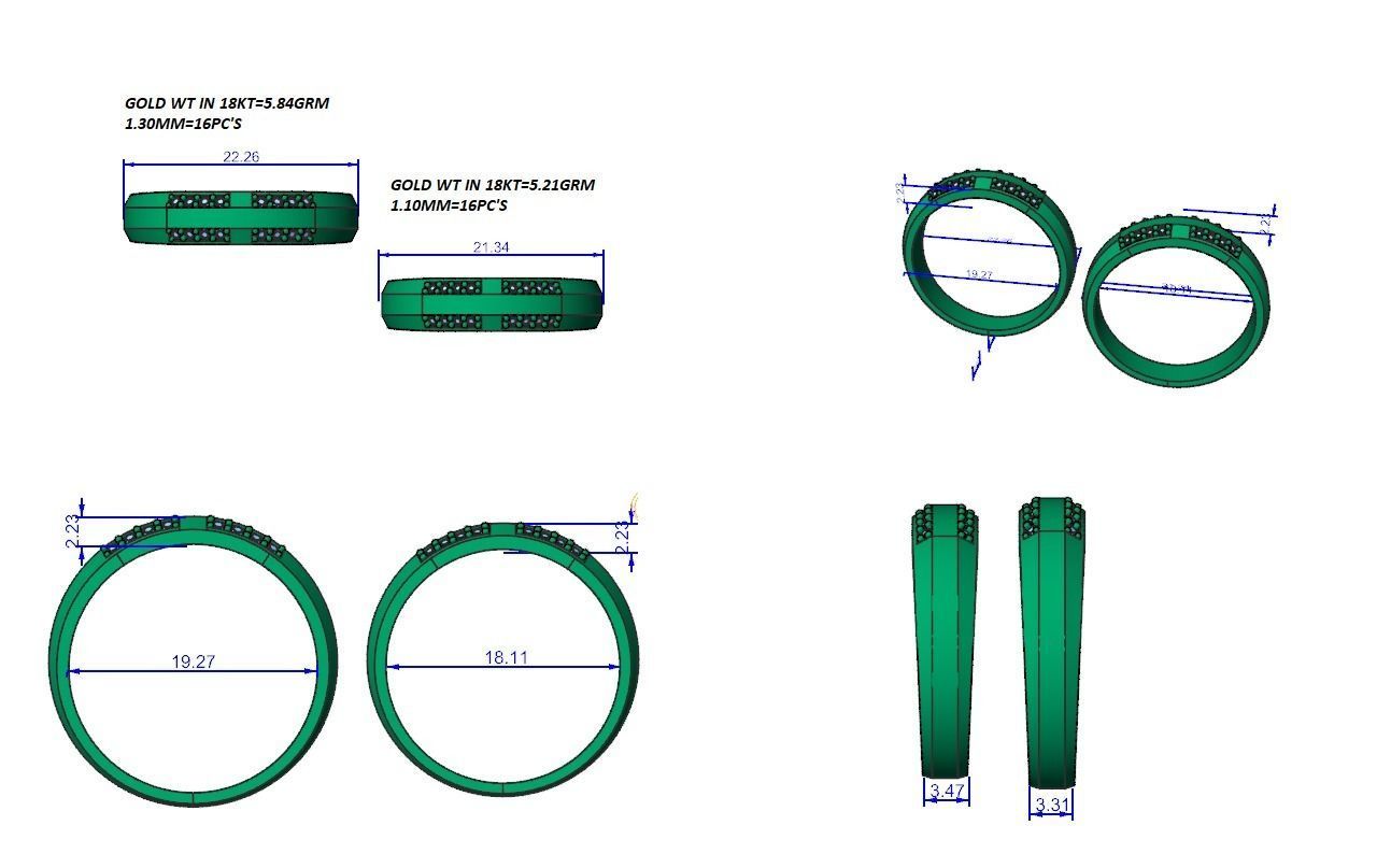 Diamond Couple Band Ring 3dm stl render detail 3D print model_12