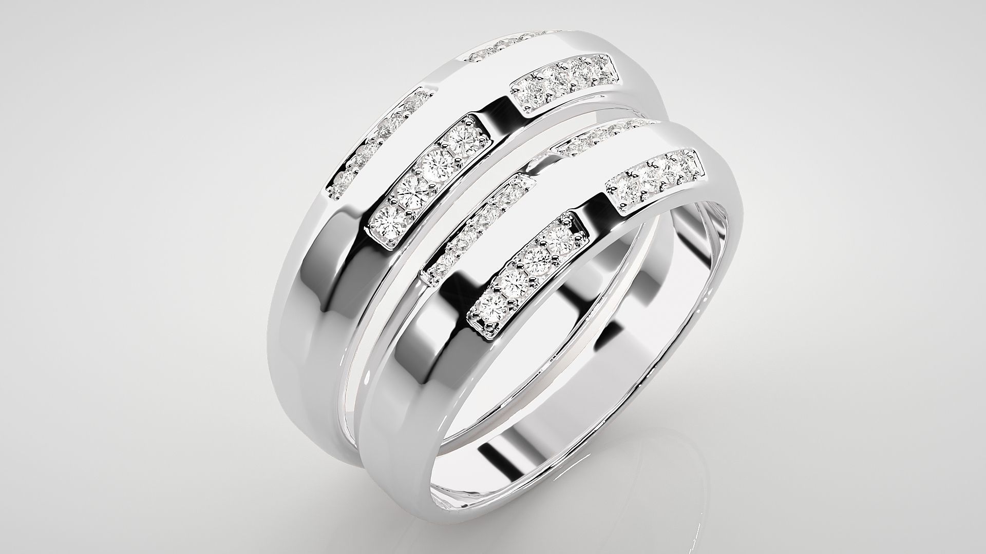 Diamond Couple Band Ring 3dm stl render detail 3D print model_7