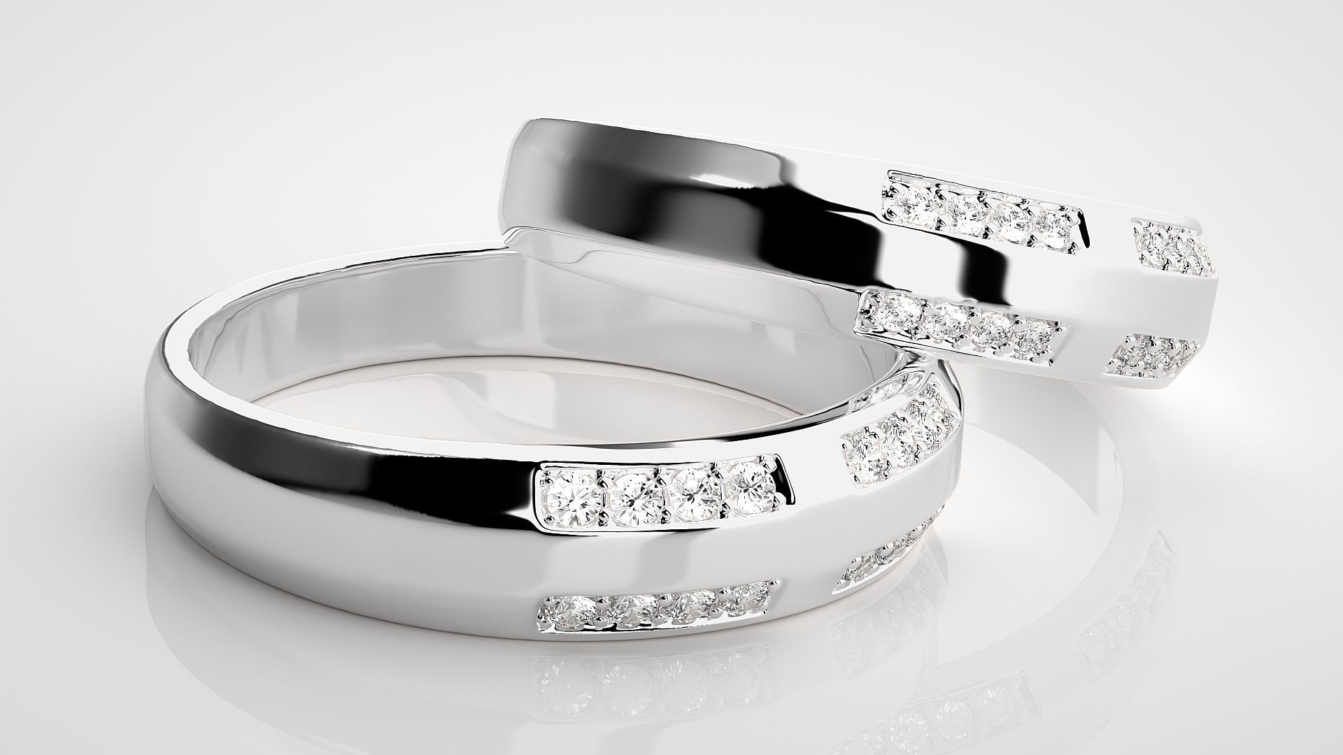 Diamond Couple Band Ring 3dm stl render detail 3D print model_5