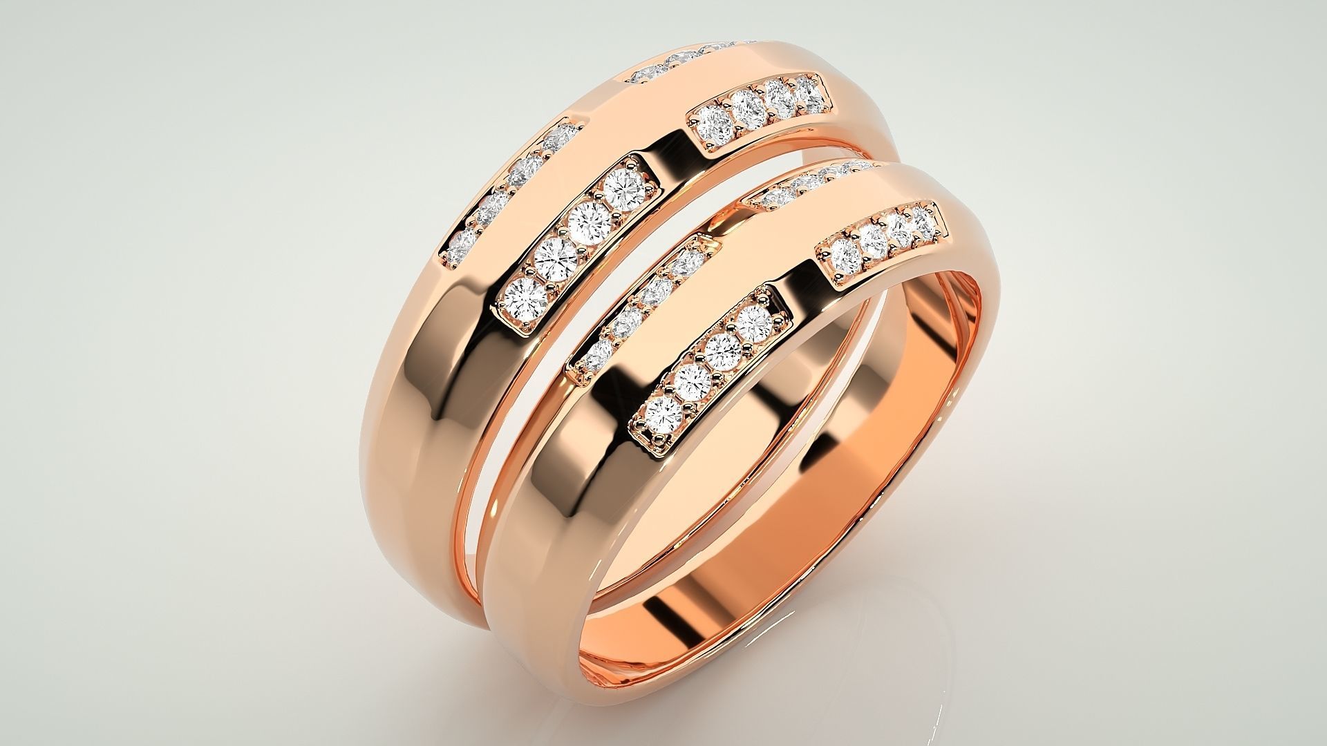 Diamond Couple Band Ring 3dm stl render detail 3D print model_3