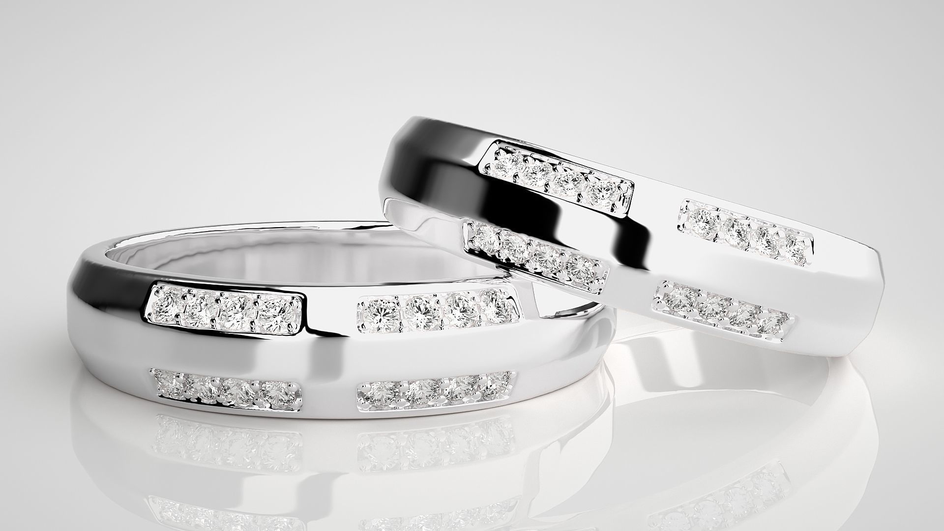 Diamond Couple Band Ring 3dm stl render detail 3D print model_4