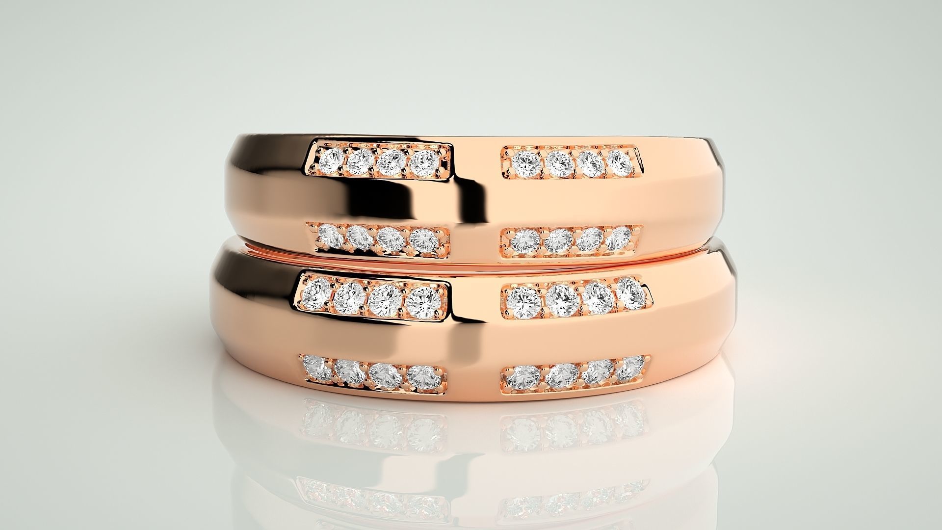 Diamond Couple Band Ring 3dm stl render detail 3D print model_2