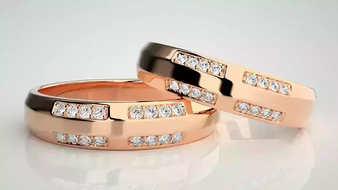 Diamond Couple Band Ring 3dm stl render detail