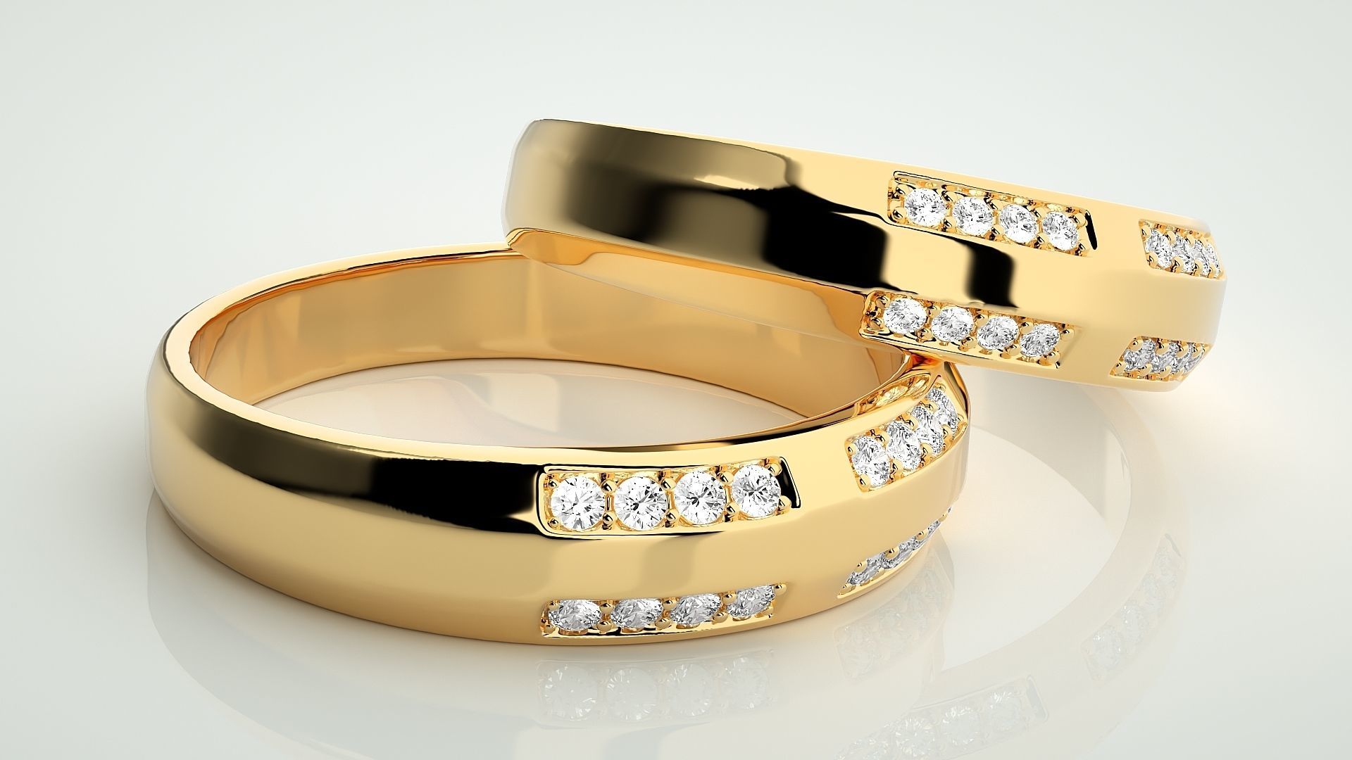 Diamond Couple Band Ring 3dm stl render detail 3D print model_9
