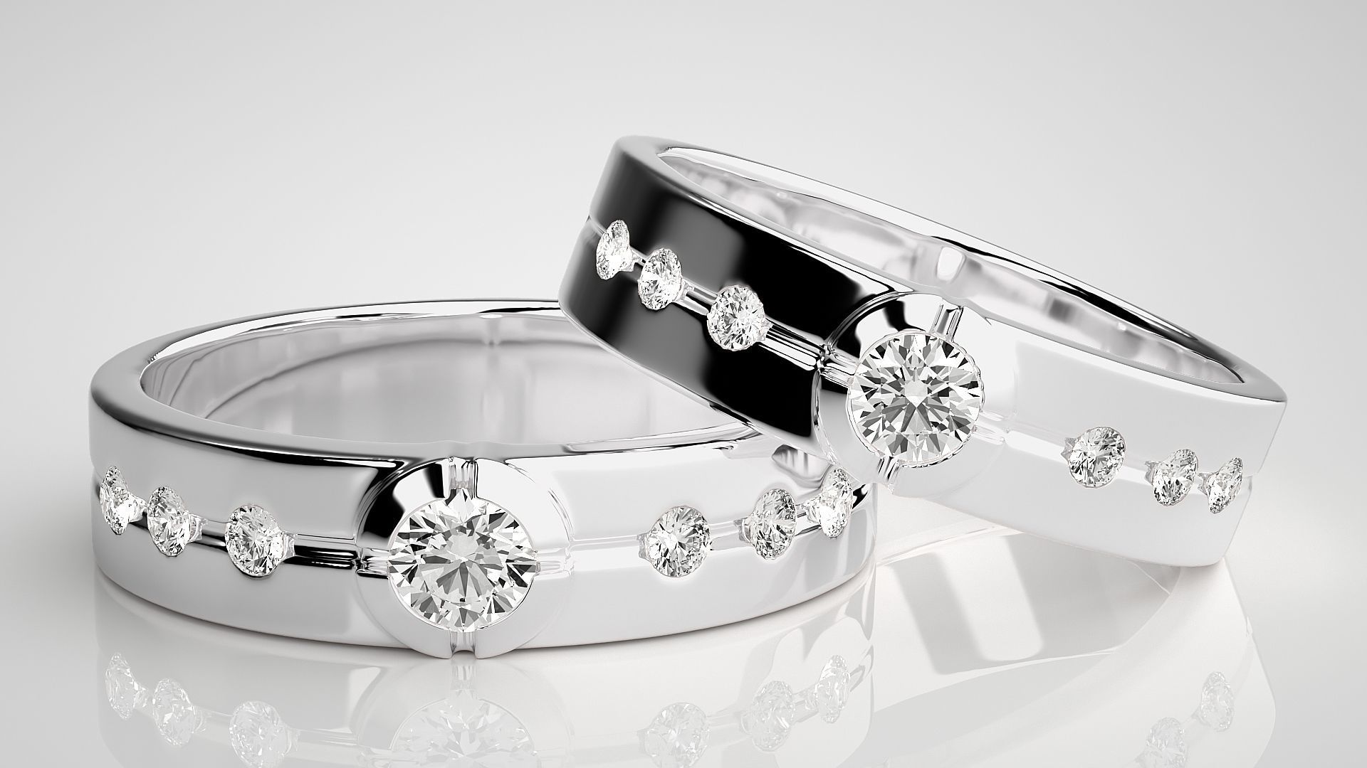 Solitaire Couple Band Ring 3dm stl render detail 3D print model_4