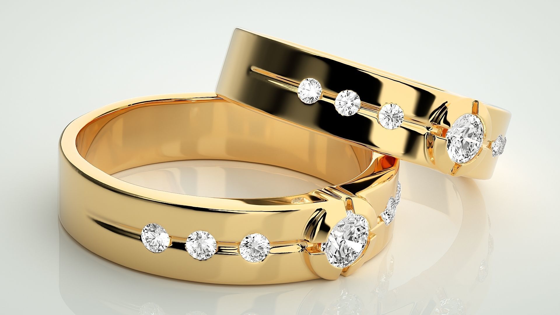 Solitaire Couple Band Ring 3dm stl render detail 3D print model_9