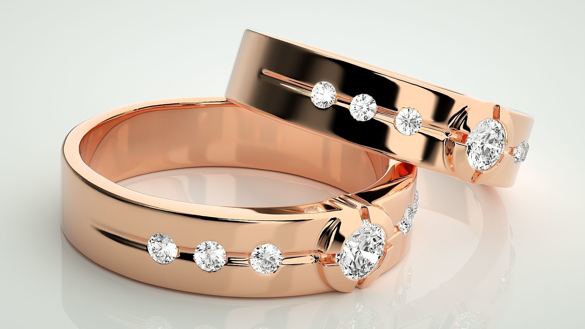 Solitaire Couple Band Ring 3dm stl render detail 3D print model_1