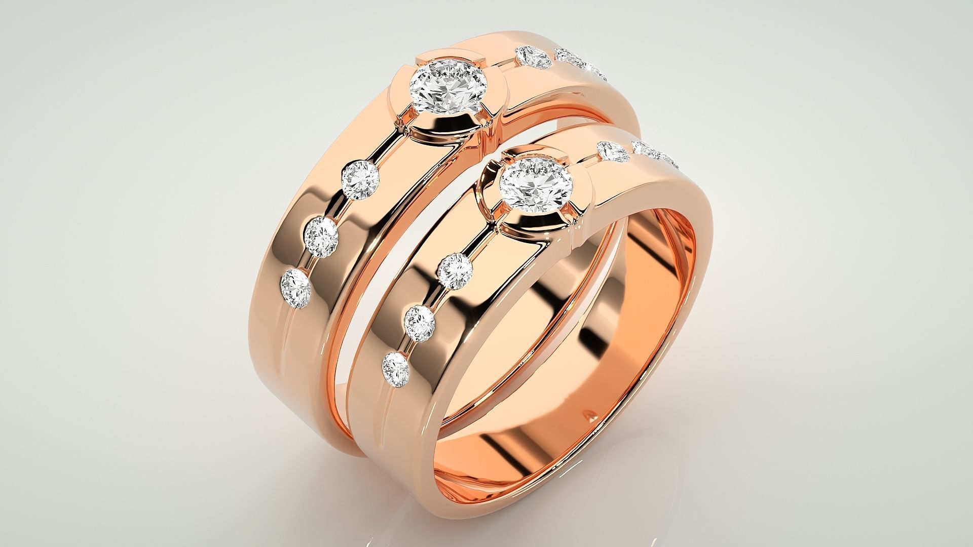Solitaire Couple Band Ring 3dm stl render detail 3D print model_3