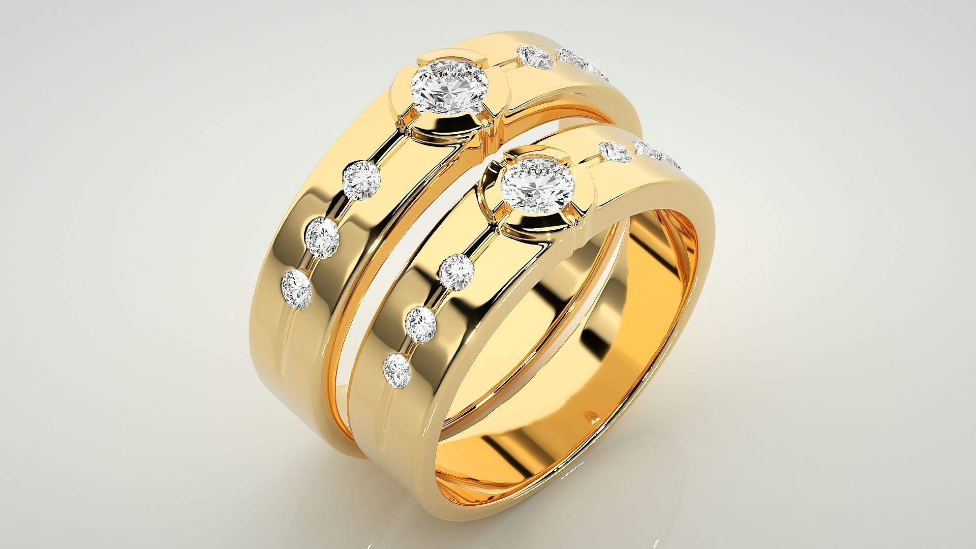 Solitaire Couple Band Ring 3dm stl render detail 3D print model_11