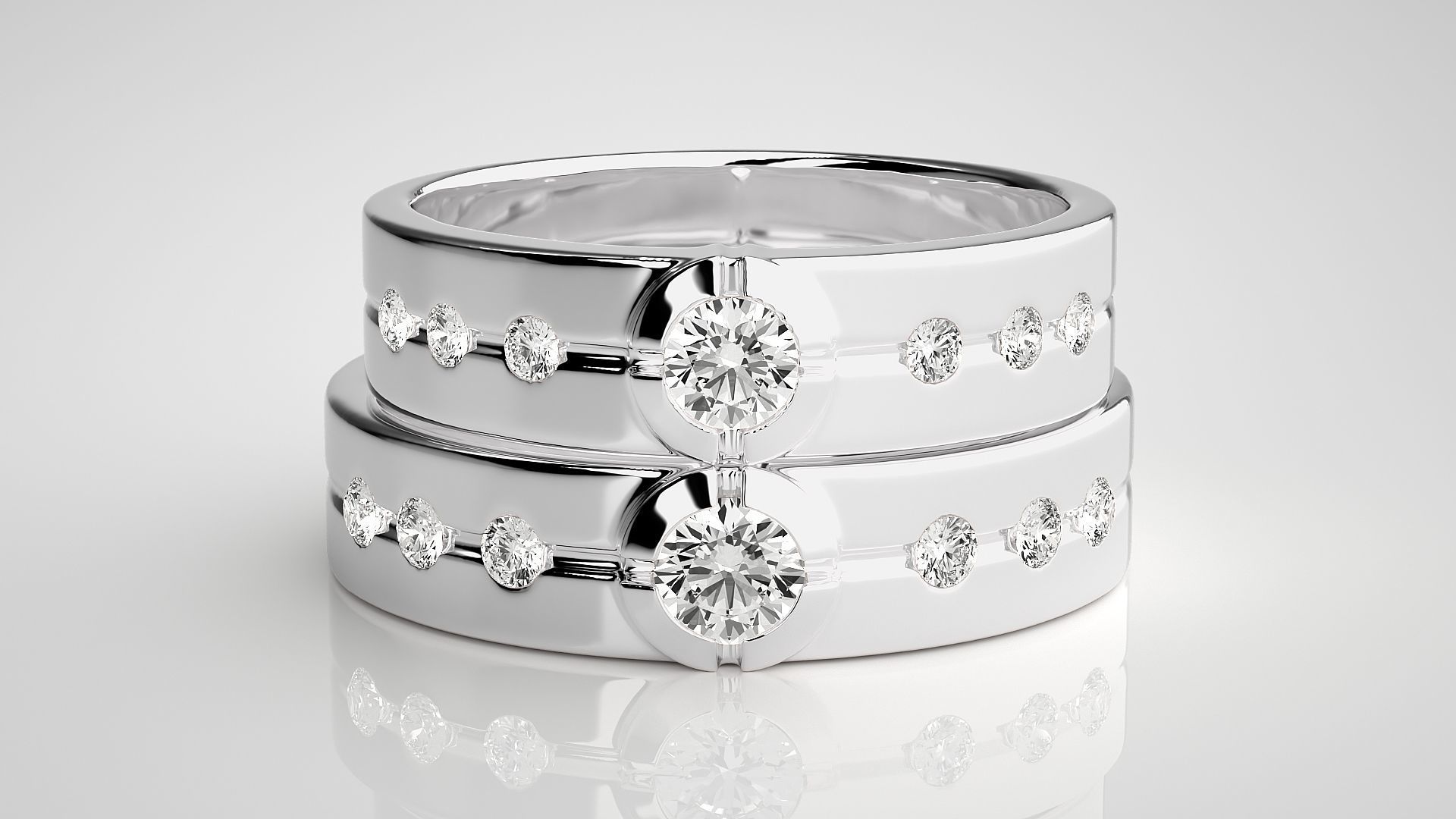 Solitaire Couple Band Ring 3dm stl render detail 3D print model_6