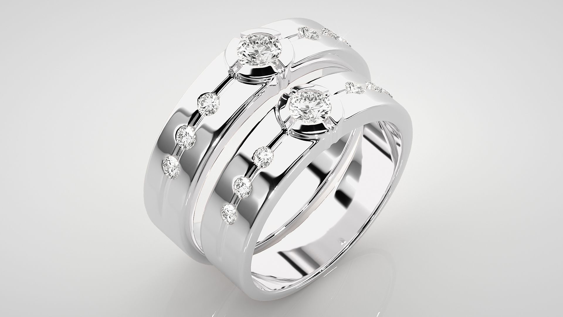 Solitaire Couple Band Ring 3dm stl render detail 3D print model_7
