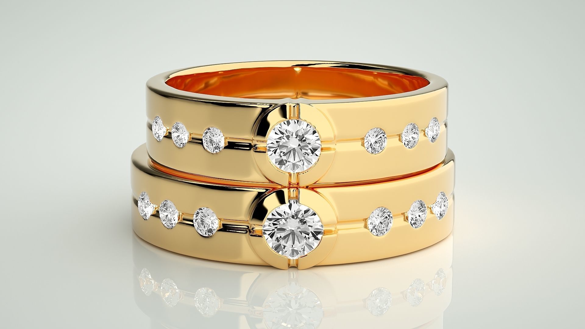 Solitaire Couple Band Ring 3dm stl render detail 3D print model_10