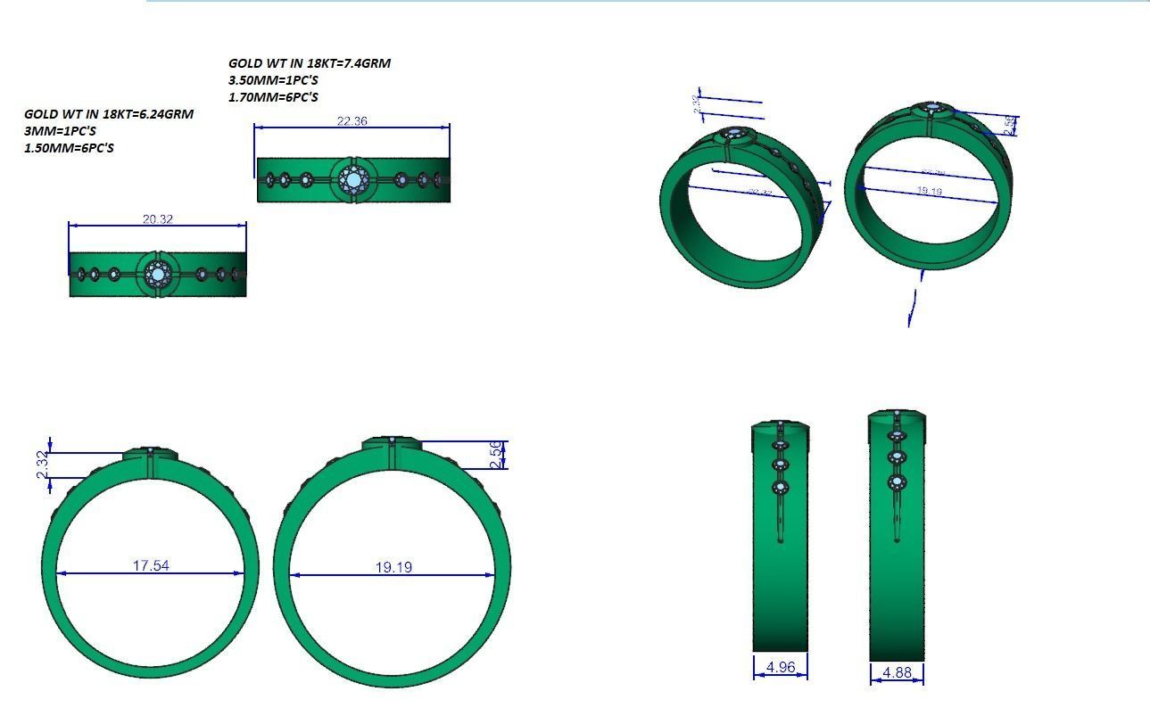 Solitaire Couple Band Ring 3dm stl render detail 3D print model_12