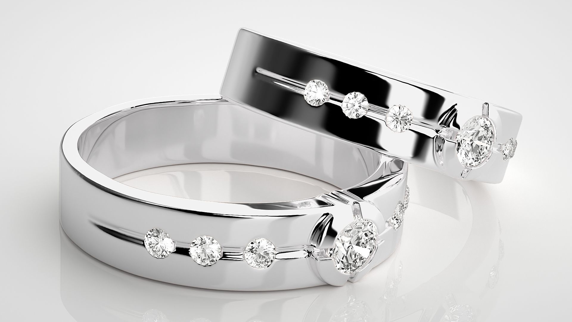 Solitaire Couple Band Ring 3dm stl render detail 3D print model_5