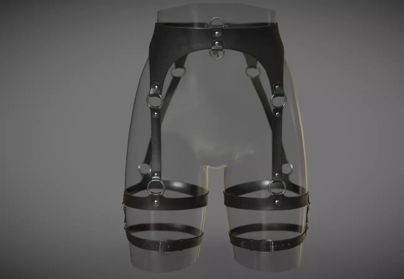 Black Leather Hips Belt Portupeya Harness Low-poly 3D model