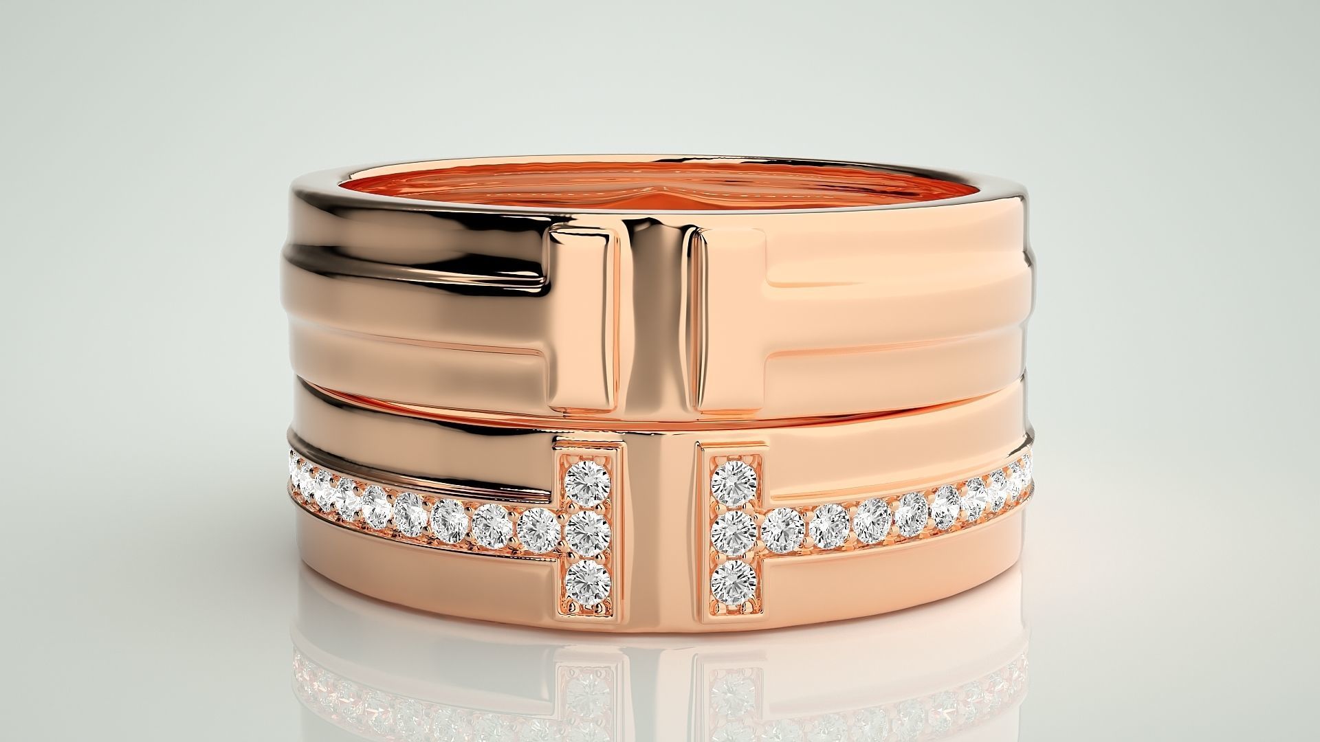 Branded Couple Band Ring 3dm stl render detail 3D print model_2