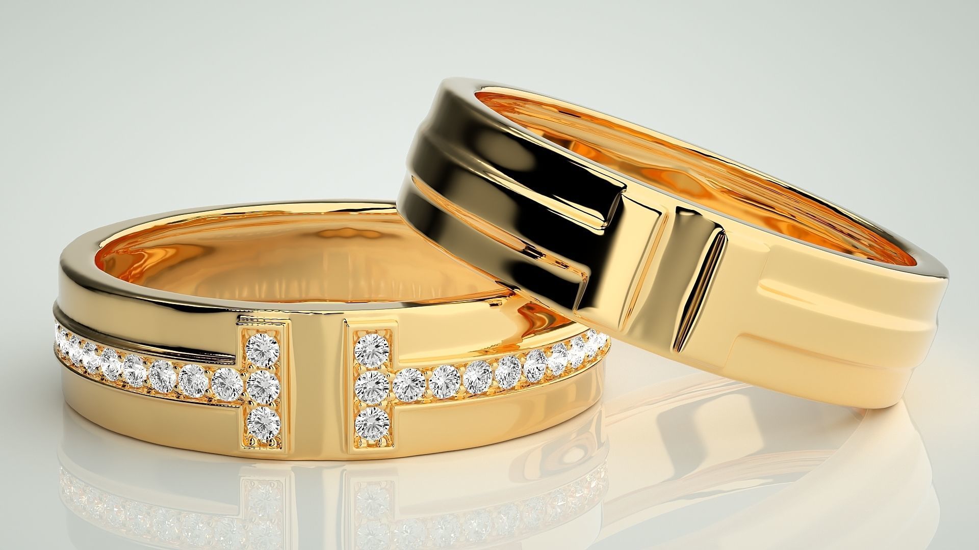 Branded Couple Band Ring 3dm stl render detail 3D print model_9