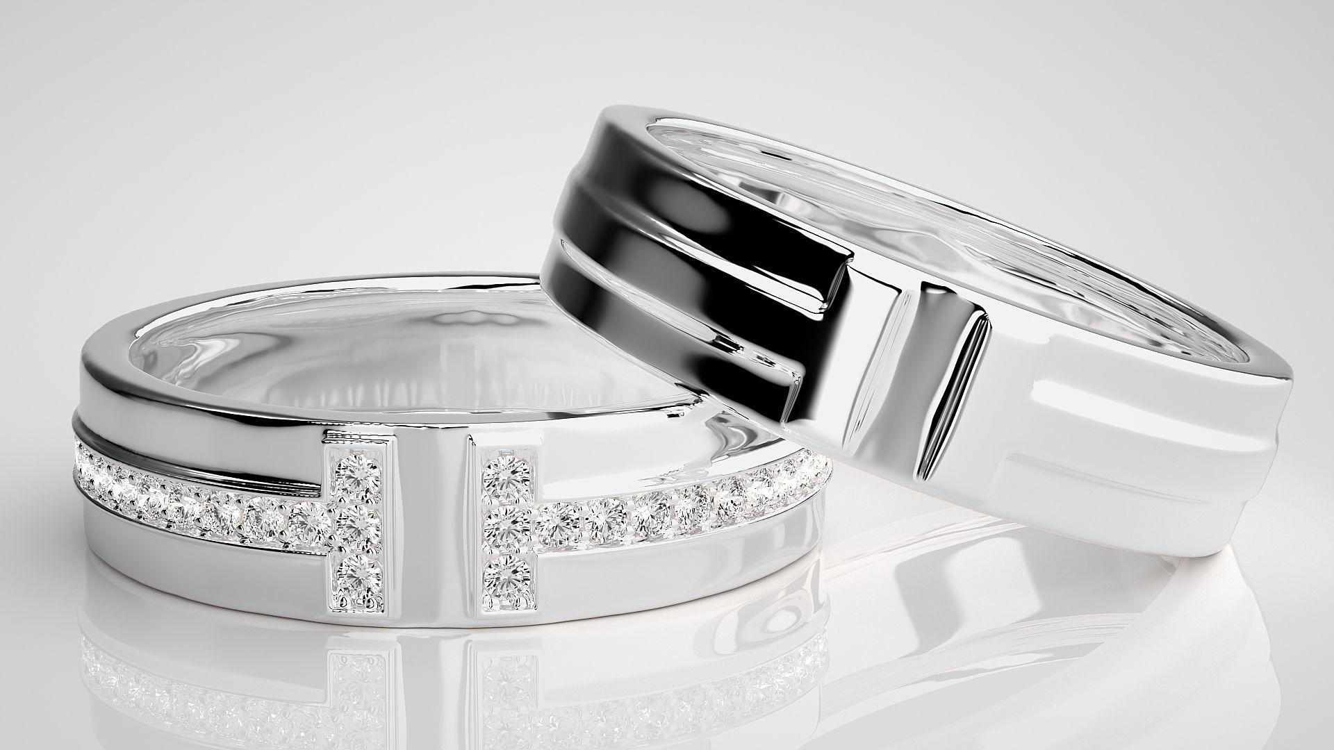 Branded Couple Band Ring 3dm stl render detail 3D print model_5