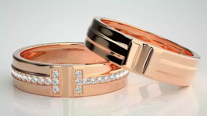 Branded Couple Band Ring 3dm stl render detail  3D print model
