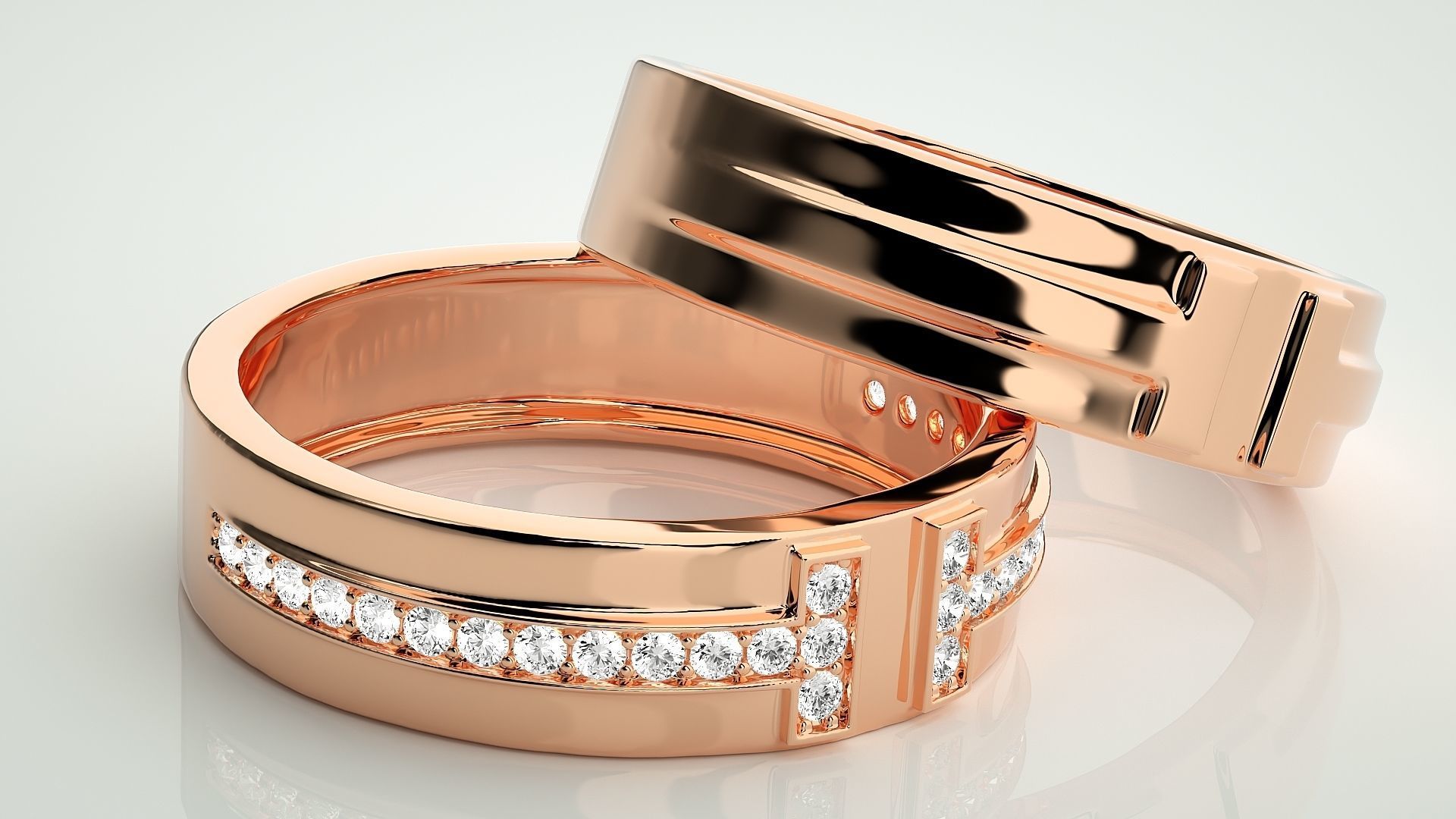 Branded Couple Band Ring 3dm stl render detail 3D print model_1