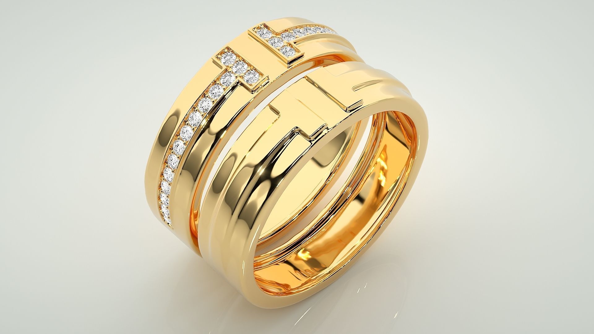 Branded Couple Band Ring 3dm stl render detail 3D print model_12