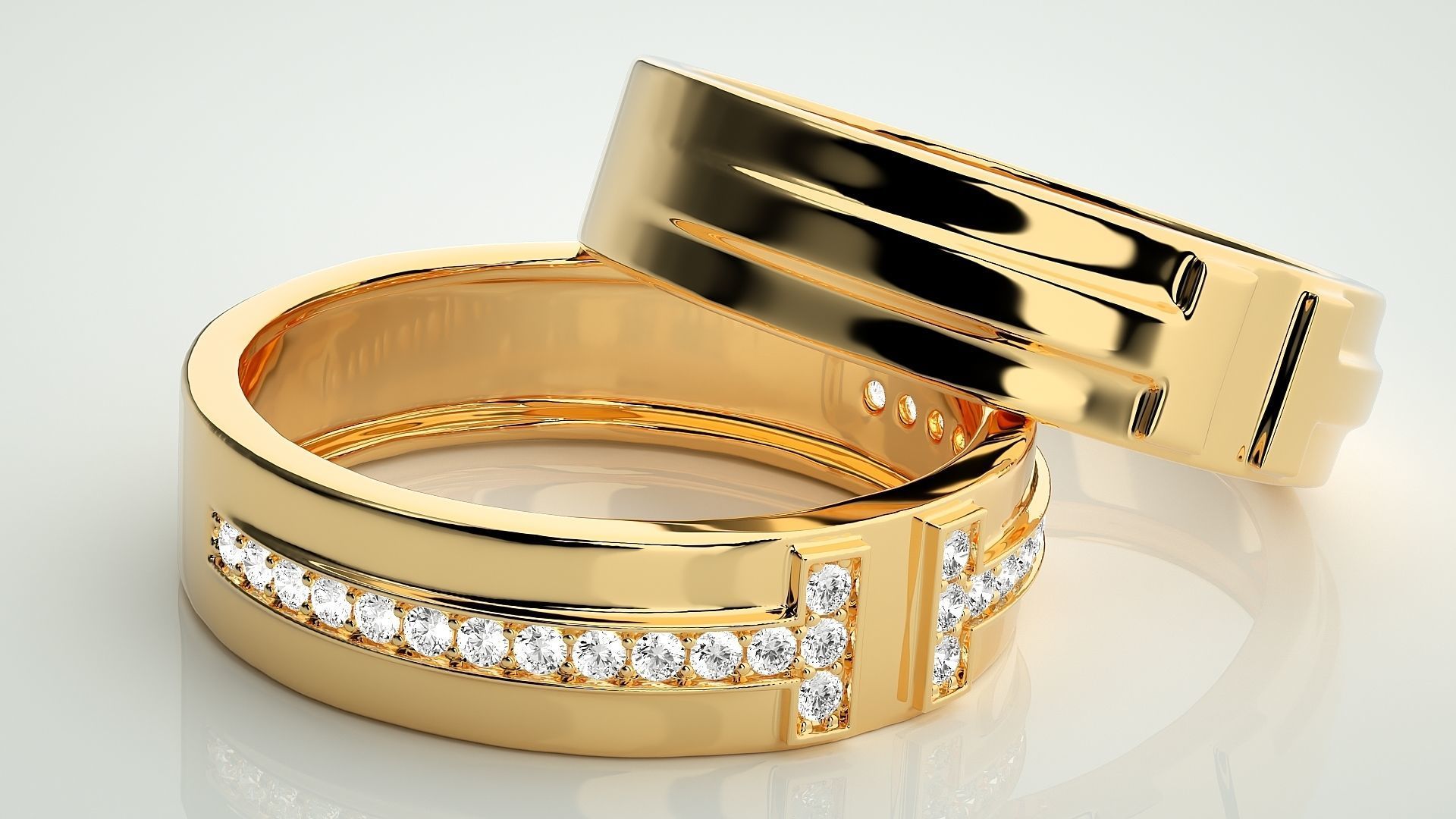 Branded Couple Band Ring 3dm stl render detail 3D print model_10