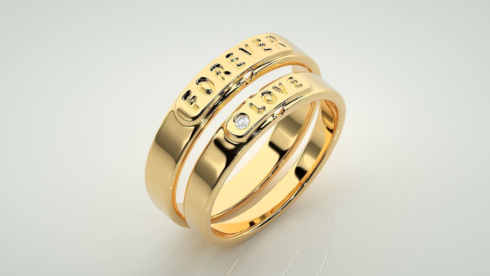 Love Forever  Solitaire Couple Band Ring 3dm stl render detail 3D print model_12
