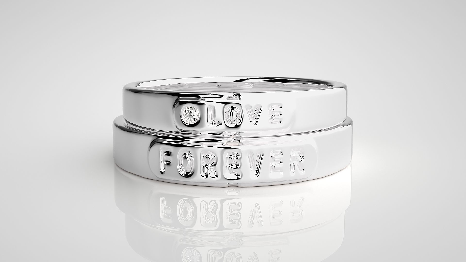 Love Forever  Solitaire Couple Band Ring 3dm stl render detail 3D print model_7