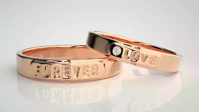 Love Forever  Solitaire Couple Band Ring 3dm stl render detail 3D print model