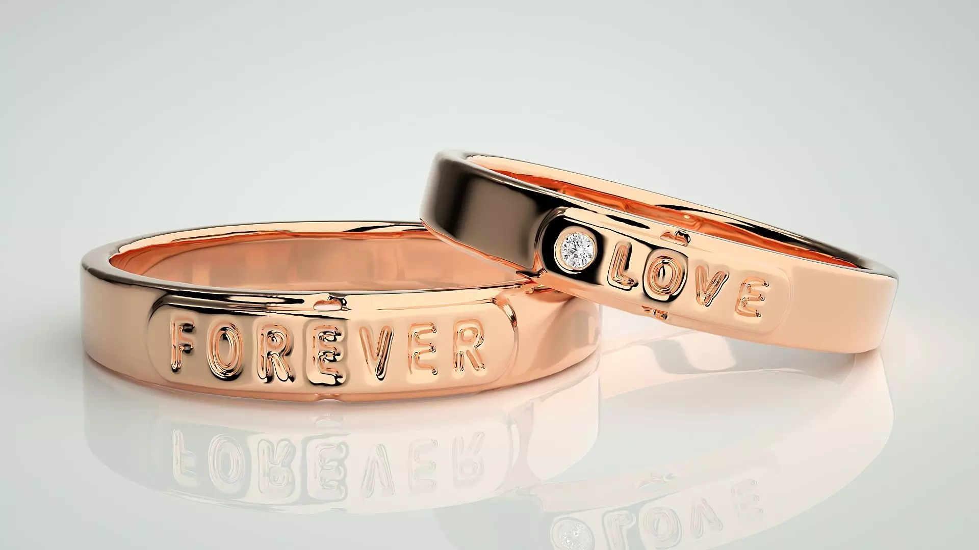 Love Forever  Solitaire Couple Band Ring 3dm stl render detail 3D print model_0