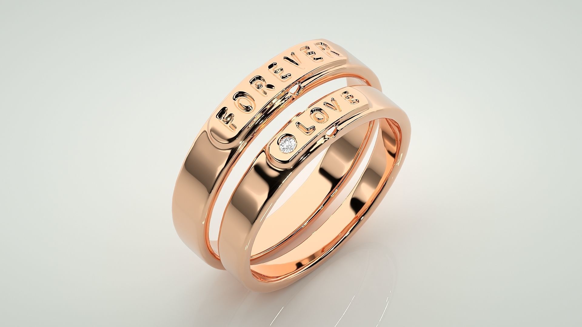 Love Forever  Solitaire Couple Band Ring 3dm stl render detail 3D print model_4