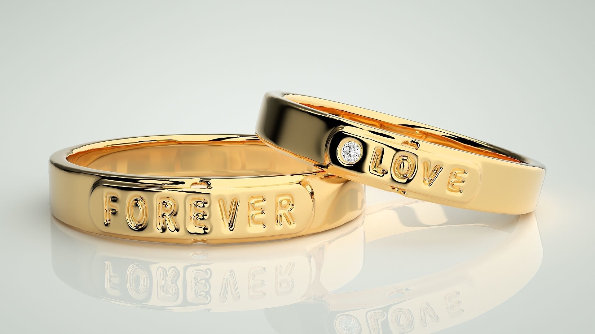 Love Forever  Solitaire Couple Band Ring 3dm stl render detail 3D print model_9