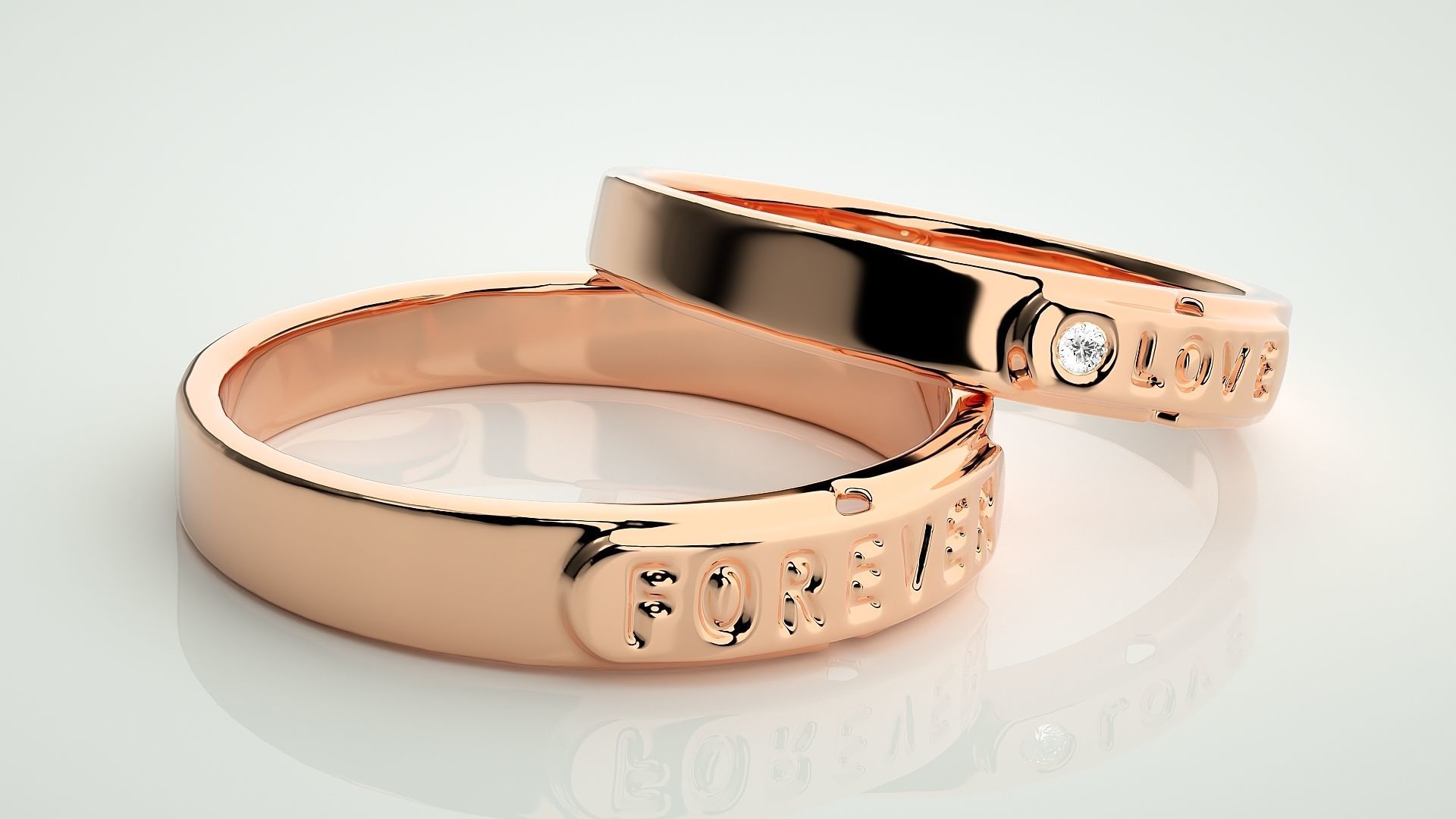 Love Forever  Solitaire Couple Band Ring 3dm stl render detail 3D print model_1