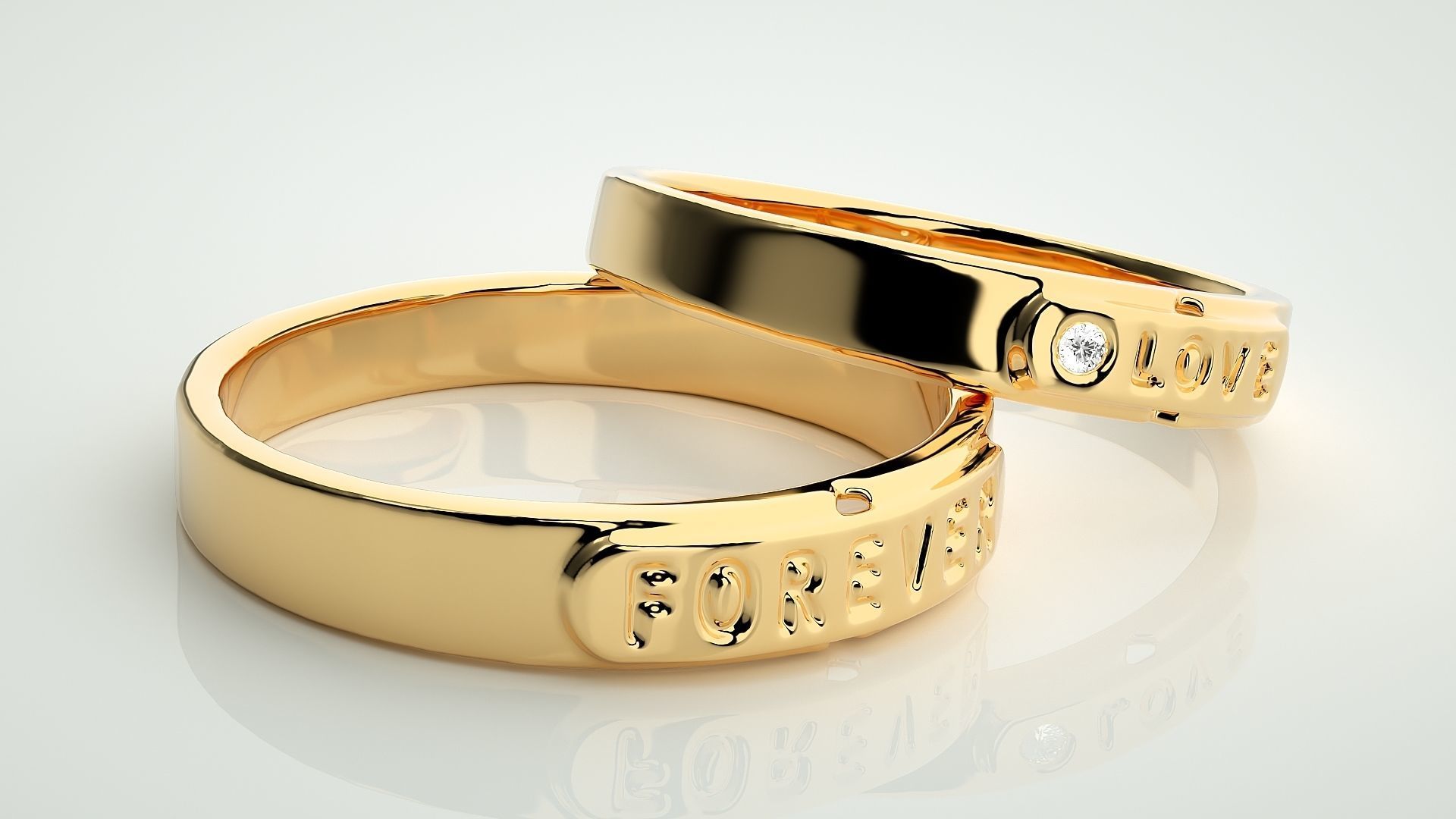 Love Forever  Solitaire Couple Band Ring 3dm stl render detail 3D print model_10