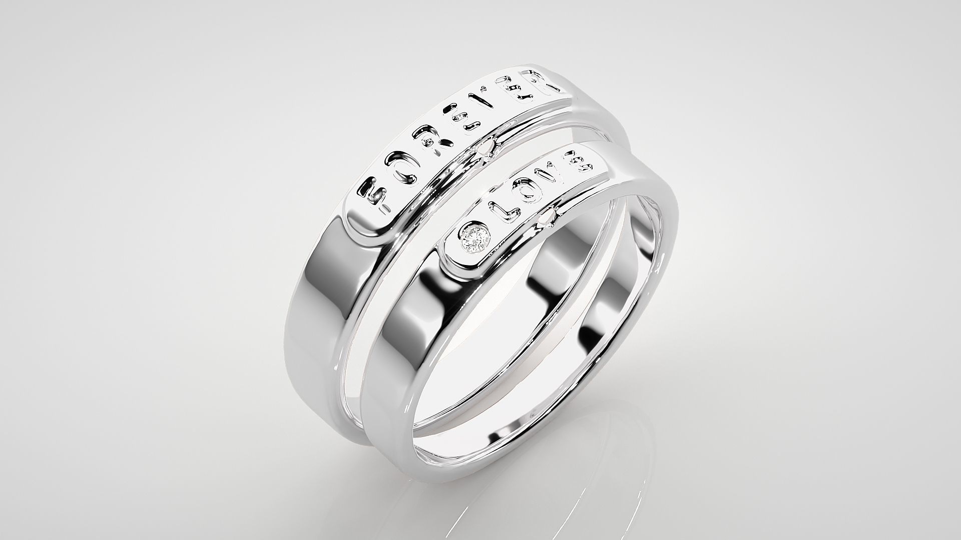 Love Forever  Solitaire Couple Band Ring 3dm stl render detail 3D print model_8