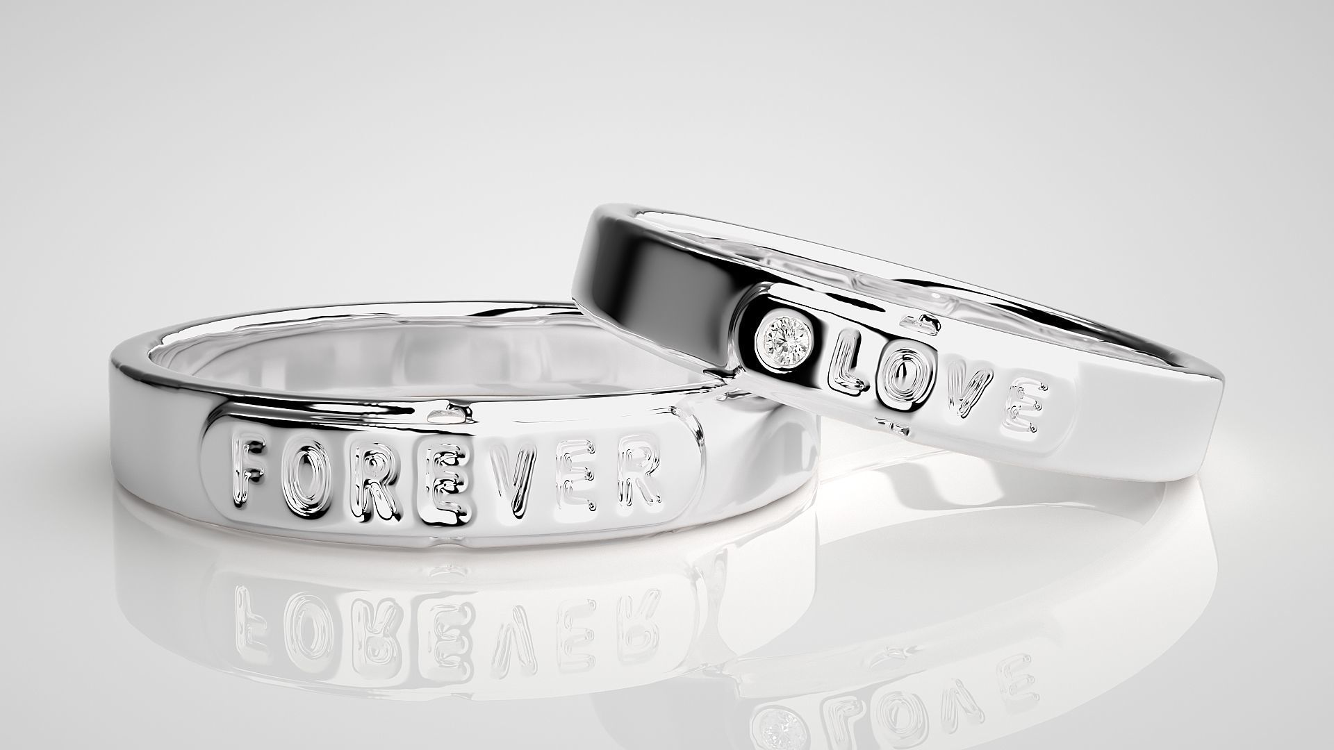 Love Forever  Solitaire Couple Band Ring 3dm stl render detail 3D print model_5