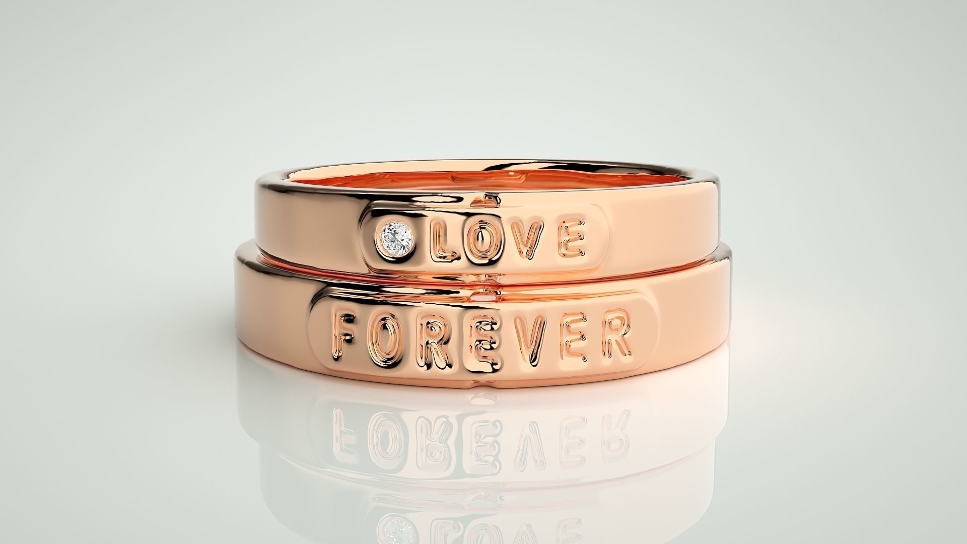 Love Forever  Solitaire Couple Band Ring 3dm stl render detail 3D print model_2