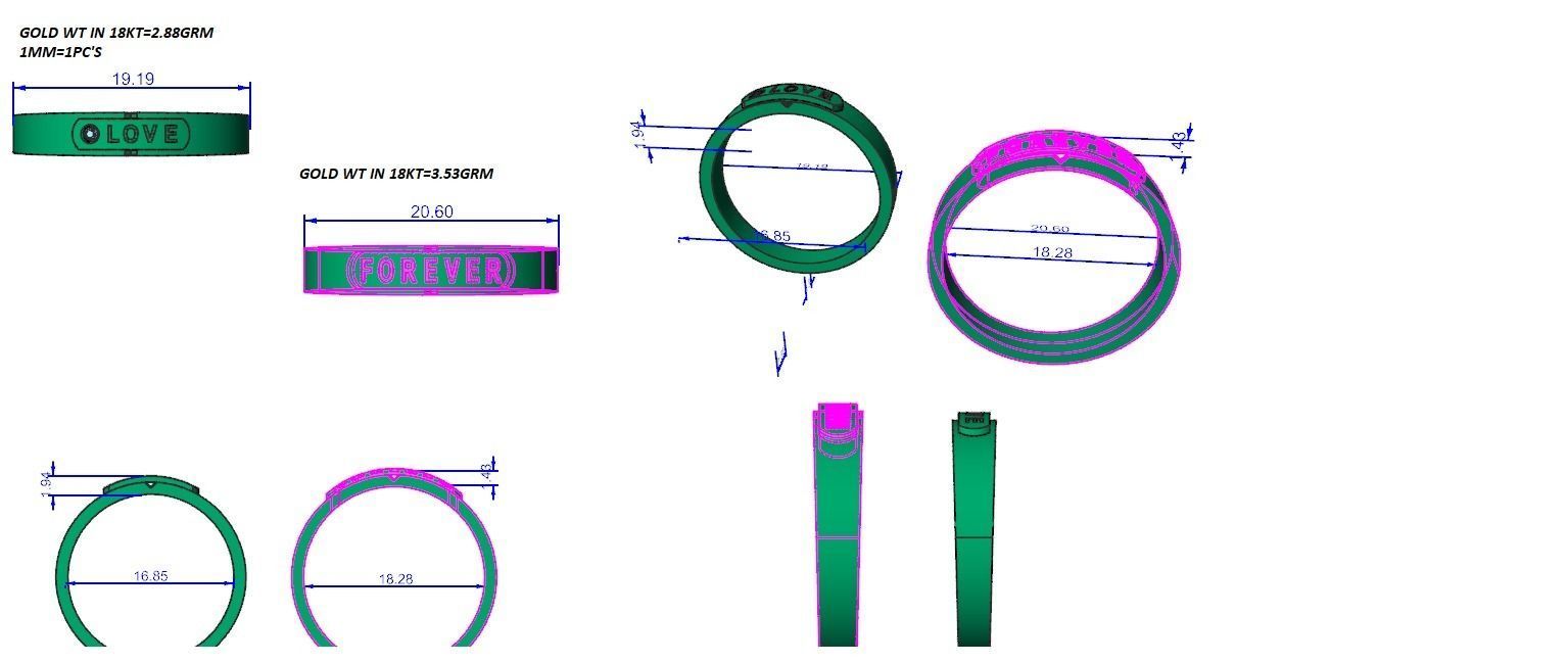 Love Forever  Solitaire Couple Band Ring 3dm stl render detail 3D print model_3