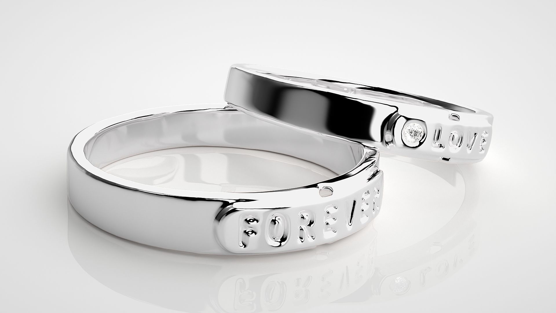 Love Forever  Solitaire Couple Band Ring 3dm stl render detail 3D print model_6
