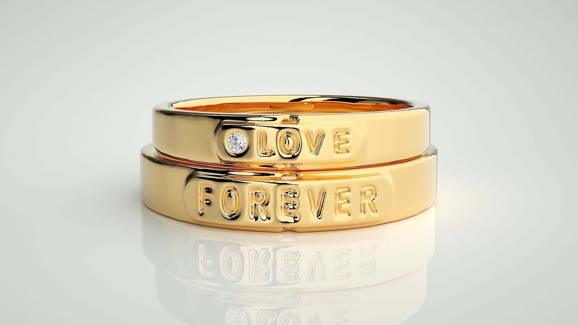 Love Forever  Solitaire Couple Band Ring 3dm stl render detail 3D print model_11