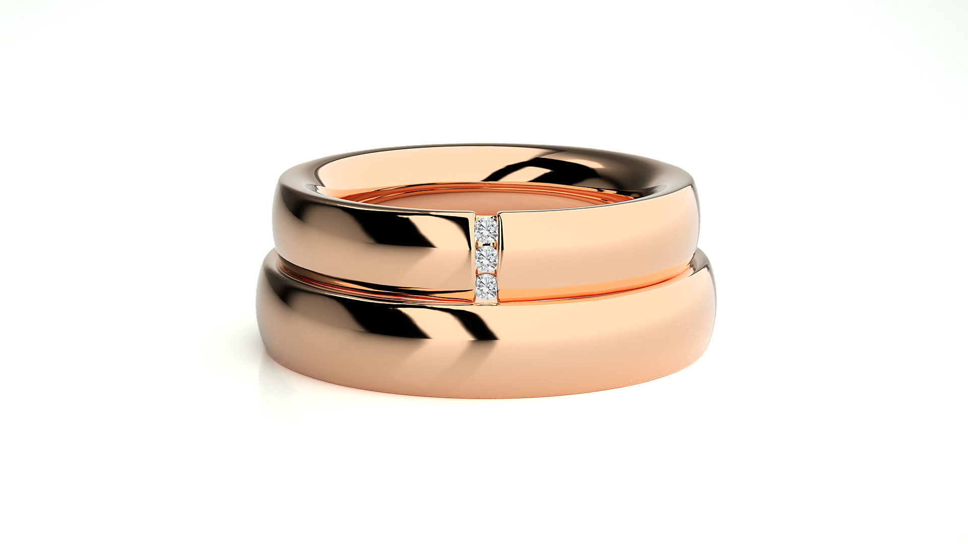 Diamond Couple Band Ring 3dm stl render detail 3D print model_2