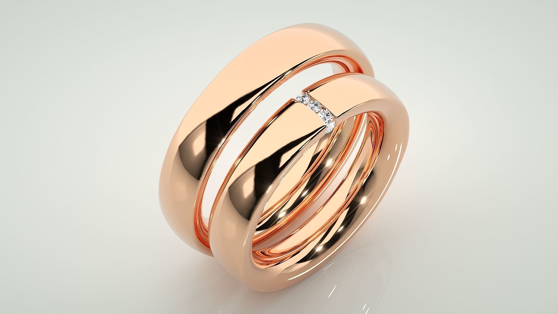 Diamond Couple Band Ring 3dm stl render detail 3D print model_3