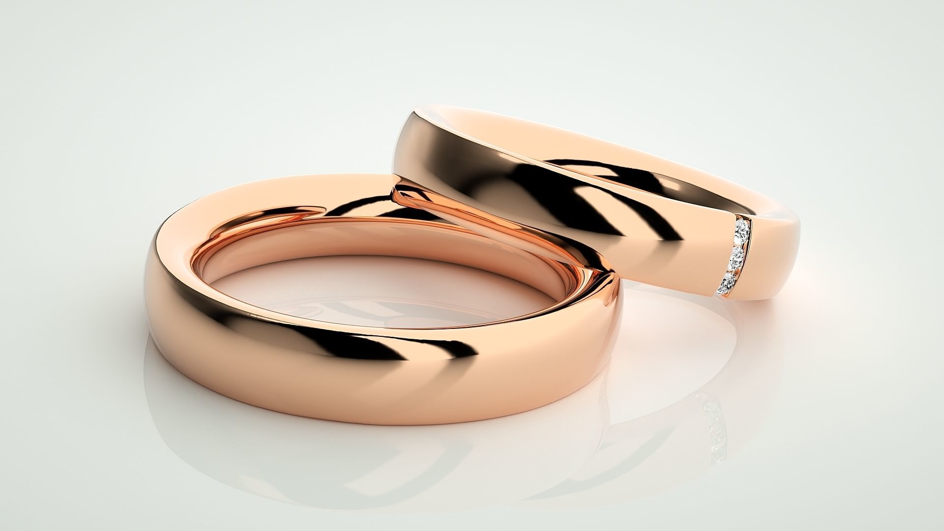 Diamond Couple Band Ring 3dm stl render detail 3D print model_1