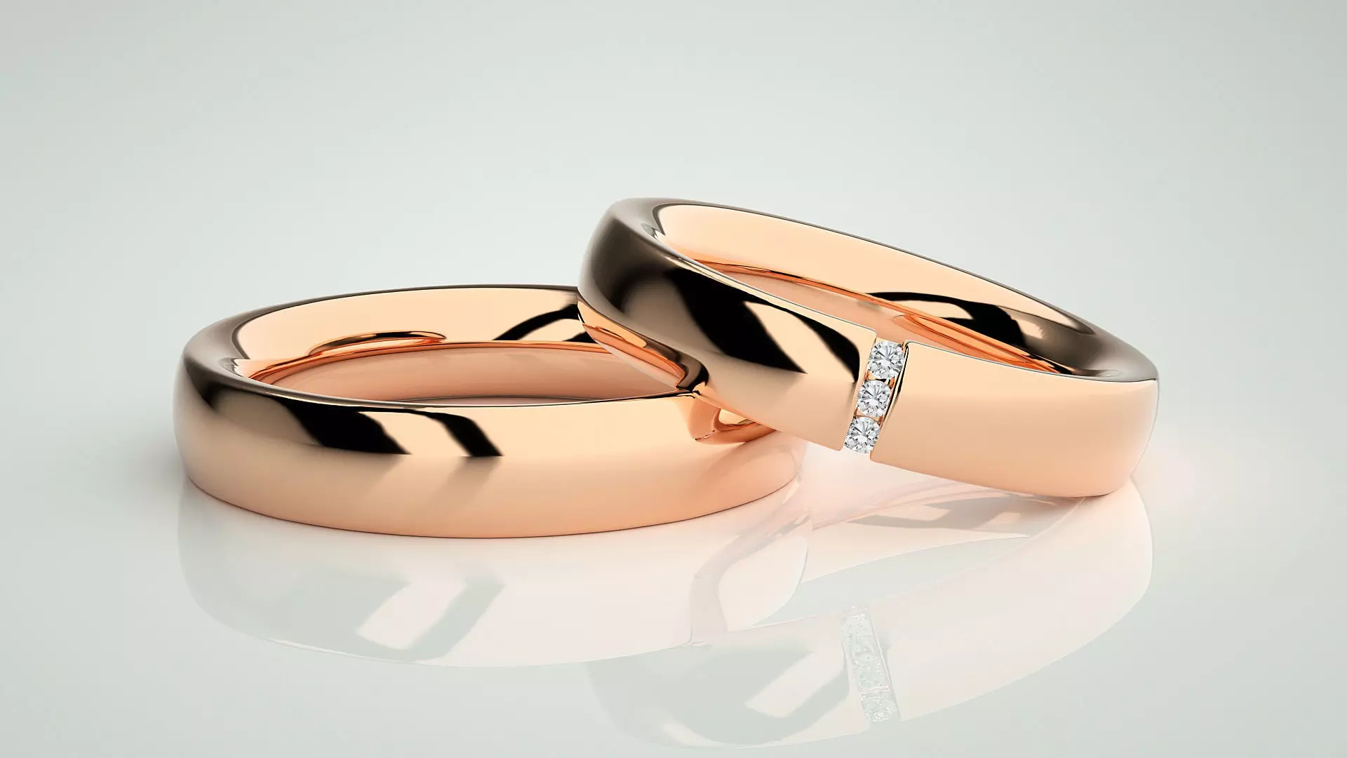 Diamond Couple Band Ring 3dm stl render detail 3D print model_0