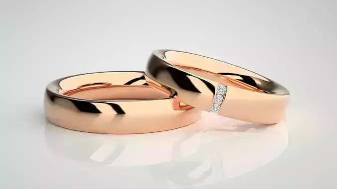 Diamond Couple Band Ring 3dm stl render detail