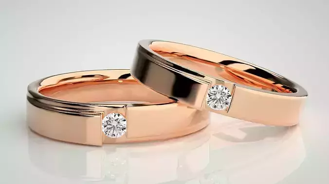 Solitaire Couple Band Ring 3dm stl render detail 