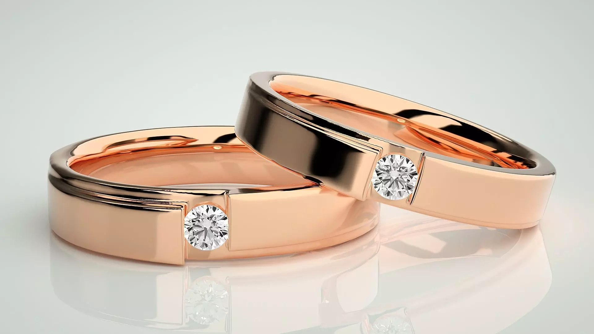 Solitaire Couple Band Ring 3dm stl render detail 3D print model_0