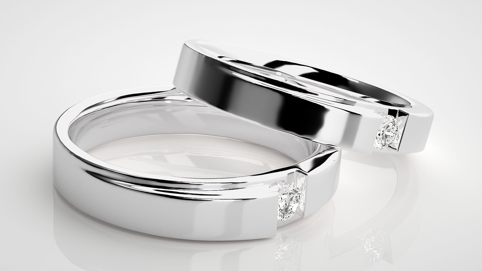 Solitaire Couple Band Ring 3dm stl render detail 3D print model_5
