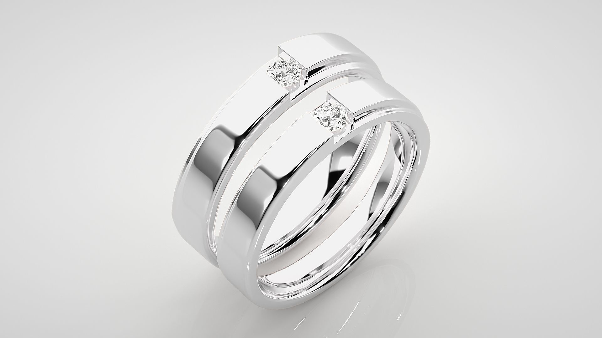 Solitaire Couple Band Ring 3dm stl render detail 3D print model_7