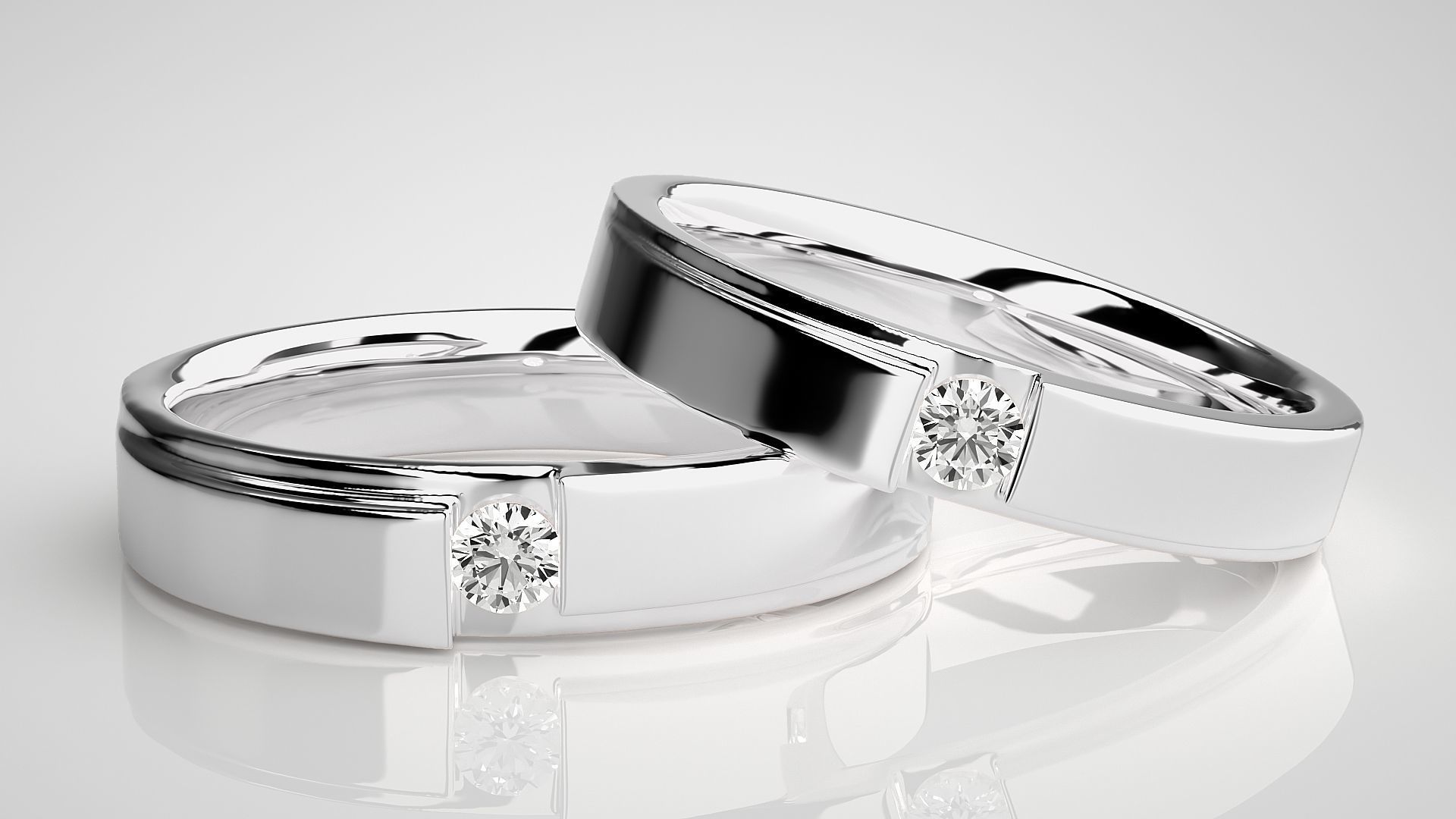 Solitaire Couple Band Ring 3dm stl render detail 3D print model_4